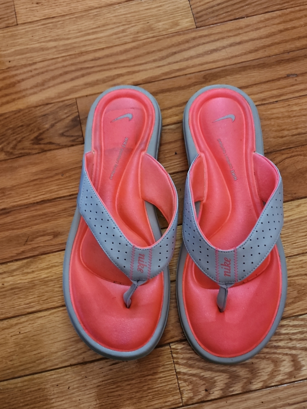 Nike Comfort Coral Pink and Light Gray Comfort Slide Sandals